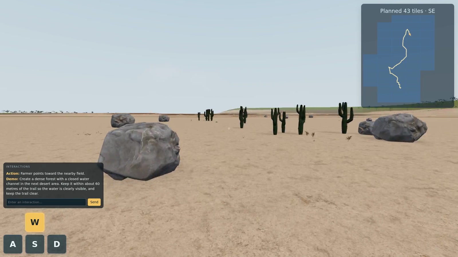 Cacti and boulders on sandy desert terrain
