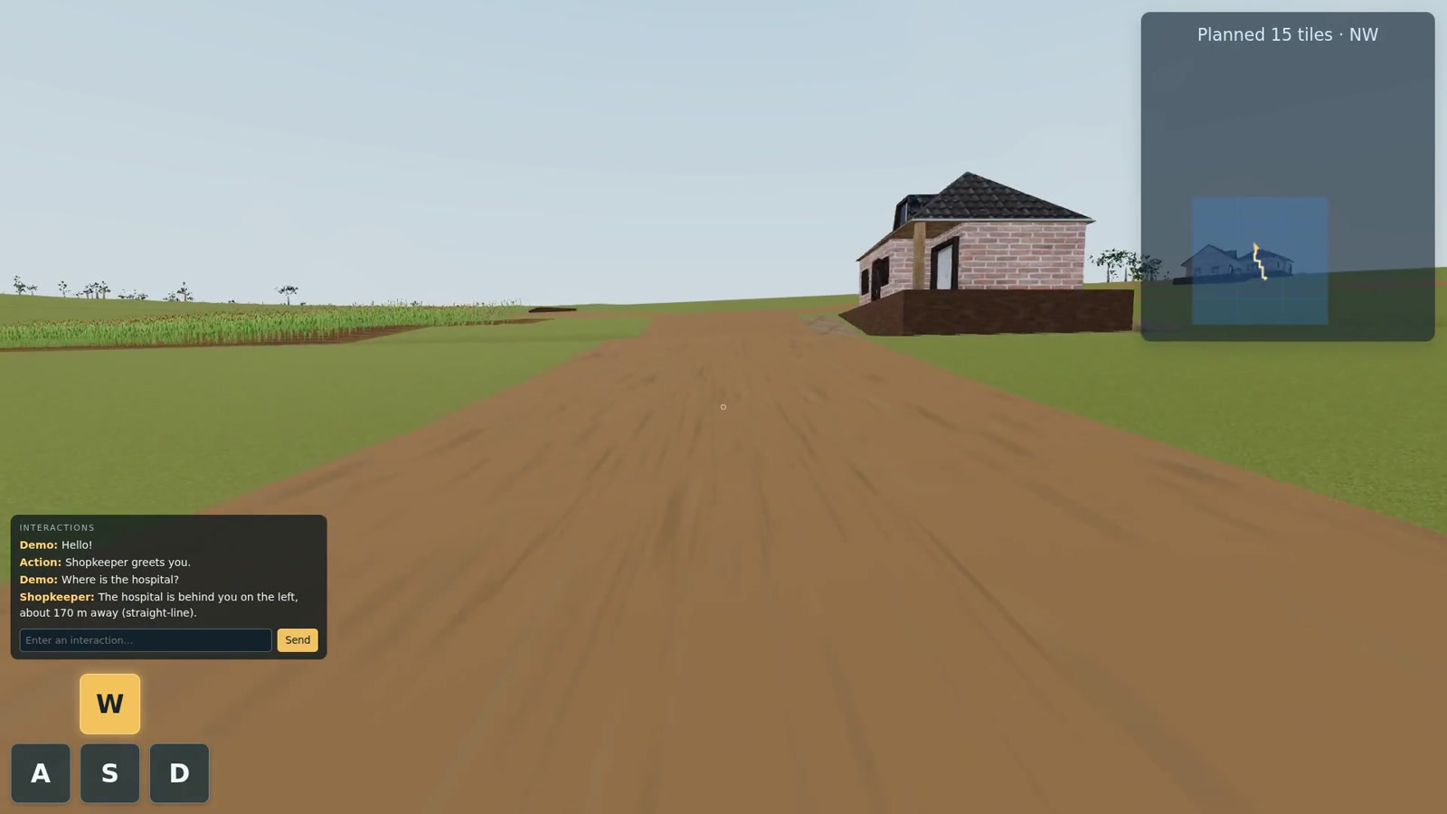 A rural house beside planted crop fields and a dirt road